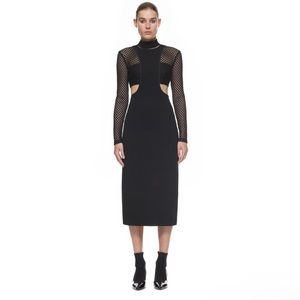 Self- Portrait mack layered illusion mesh cutout midi dress